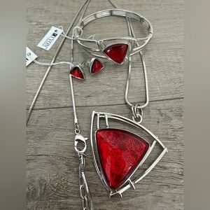 YVON Red Triangle Jewelry Set Made in Poland | Anti-Allergic | NWT